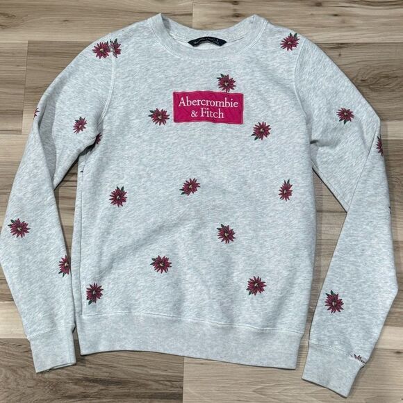Abercrombie & Fitch Gray Floral Sweatshirt Women’s Small - Picture 1 of 3